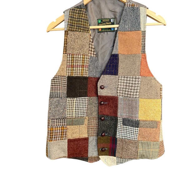 SOLD Men's (Unisex) EVC Hanna’s Hats of Denegal vintage  Patchwork Tweed Vest - Picture 1 of 12